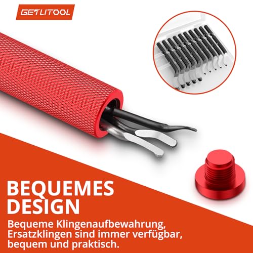 GETLITOOL Deburring with 16 Blades, 360° Rotating Blade, Hand Deburrer, Metal Handle with Storage Space, Universal Deburring Tool for 3D Printers, Plastic, Stainless Steel, Aluminum, Metal (Red)