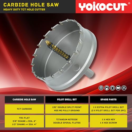 6 Inch Carbide Hole Saw, Hole Cutter Carbide Tipped with Pilot Drill Bit, TCT Hole Saws for Stainless Steel, Metal, Iron, Copper, Brass, Plastic, Wood 6"
