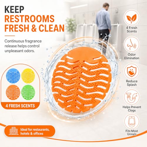 Urinal Screens Deodorizer Mats 20 Pack, Anti-Splash Scented Blocks Ocean, Citrus, Lavender, Pine Scents