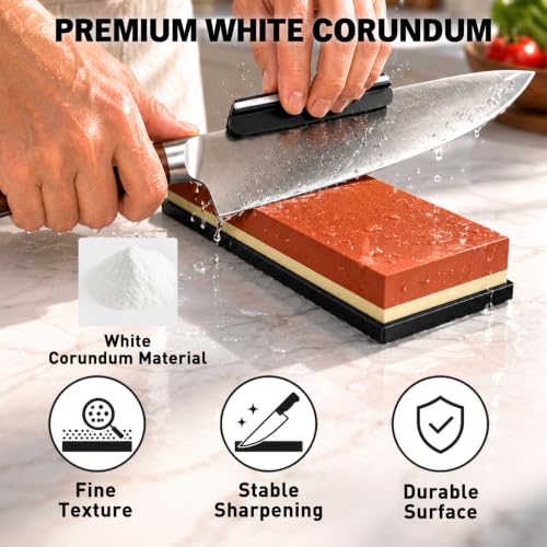 12-Piece Knife Sharpening Stone Set, Whetstone 4 Side 400/1000 3000/8000 Grit, Whetstone Knife Sharpener Stone Kit, Leather Strop, Angle Guide, Flatting Stone, Polishing Compound, Honing Guide Upgraded Version Blue