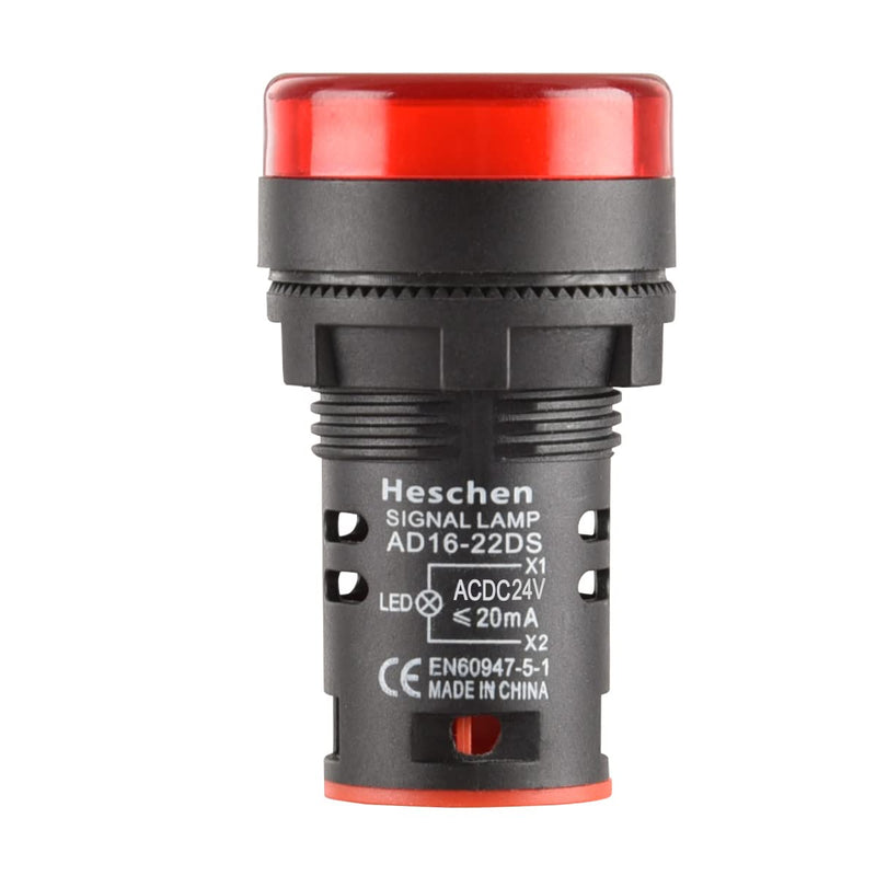 Heschen 22mm LED indicator light AD16-22D/S 24VDC 20mA red light color pack of 5