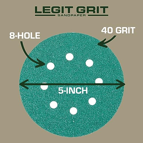 5 inch Sand Paper Disc, 8-Hole, 40 Grit, 100 Pack Coarse