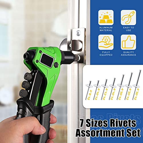 Glarks 290Pcs 5/32" x 5/16" / 3/8" / 1/2" / 5/8"/ 13/16" / 1" / 1-3/16" Large Flange Aluminum Blind Rivets Pop Rivets Assortment Set for Joining Metal Plate Pipe Automotive