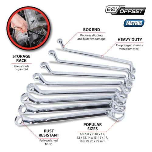 Performance Tool W1086 8-Piece Offset Metric Box Wrench Set