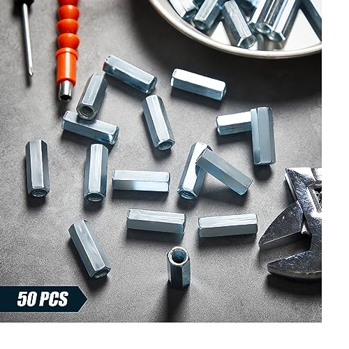 Blulu 50 Pcs Coarse Coupling Nuts 3/8''-16, Zinc Plated Carbon Steel