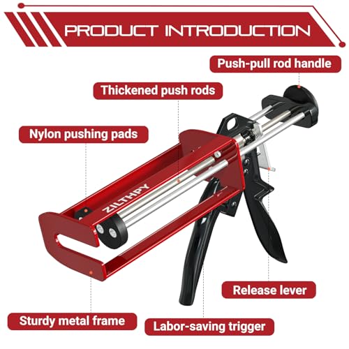 Dual Cartridge Epoxy Gun 200 ml 6.75 fl oz 08115 Panel Bonding Adhesive Gun Auto Body Repair Gun Two-part Epoxy Gun Seam Sealer 08308 Dual Cartridge Gun 1:1 & 2:1 Ratio, Red