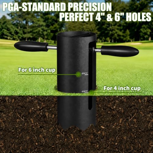 Portable Golf Hole Cutter with Detachable Handle - USGA Standard 4" & 6" Golf Cup Digger Kit with Detachable Handle for Backyard Putting Green, Lawn & Garden Practice