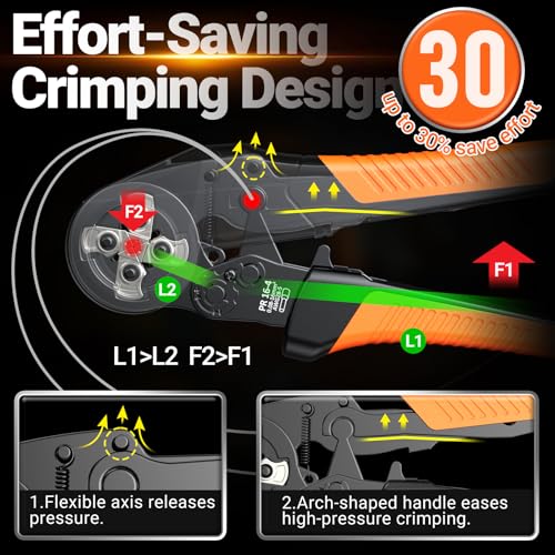 Preciva Ferrule Crimping Tool Kit with Wire Stripper, Quadrilateral Ferrule Crimper for AWG 28-5（0.08-16mm²） Self-Adjustable Ratchet Ferrule Terminals Crimping Tool with 1660Pcs Ferrules Connectors Quadrilateral Ferrule Crimping Tool Kit
