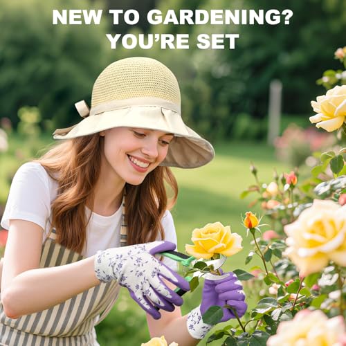 Gardening Tools Set, 11-Piece Heavy Duty Garden Tools Including Garden Gloves,Anti Rust Gardening Essentials Kit for Starters,Gardening Gift for Women