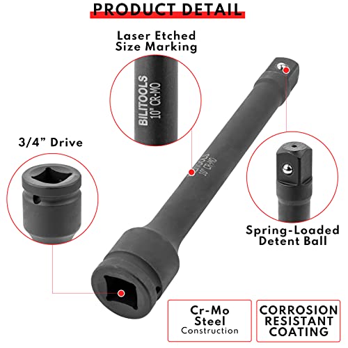 BILITOOLS 1/2 inch Drive Impact Lug Nut Socket Set&3/4 inch Drive Extension Set Impact Grade Socket Ratchet Extension Bar Set 4", 6", 10"