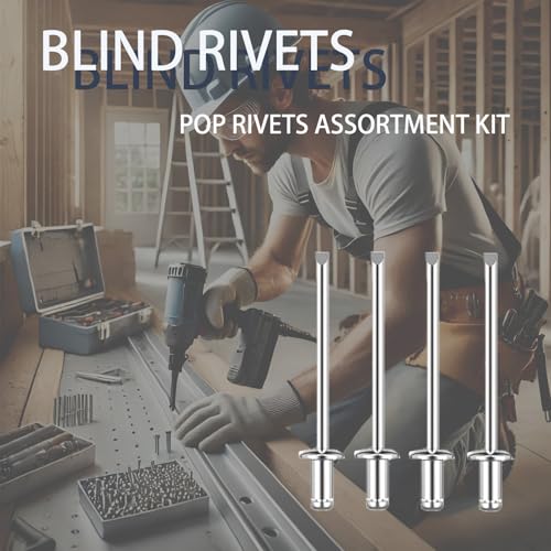 Blind Rivets Assortment Kit, 1000 Pcs, Aluminum Pop Rivets, 1/8" 4 Sizes