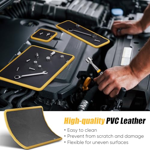 SHALL 3-Piece Magnetic Tool Parts Mat and Telescoping Magnetic Pickup Tool, Flexible Magnetic Tool Holder Pad W/ 83 Built-In-Magnets & 25LBS Pull Force Extendable Magnet for Mechanic Wrench Screw Bolt 3PC Magnetic Mat with Pickup Tool