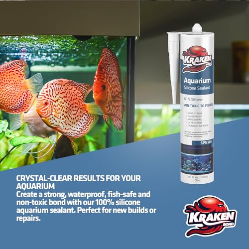 Kraken Bond Aquarium Silicone Sealant Clear - (2x10.1 fl. oz.) 100% Waterproof Aquarium Safe Silicone, Non-Toxic Fish Tank Safe Sealant, Fast Curing and Strong Adhesion, 2 Pack