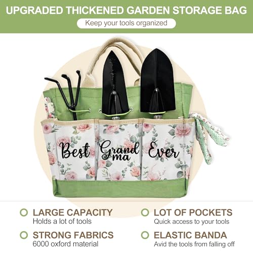 Gifts for Grandma, Grandma Birthday Gifts from Grandkids Garden Kit Floral Gardening Tools and Durable Garden Tools Organizer Tote, Ideal Gardening Gift for Women