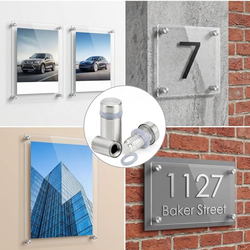 Coloch 60 Pcs Stainless Steel Standoff Screws, 1/2x1 Inch Mounting Glass Hardware Advertising Wall Standoff Sign Holders Screws for Hanging Acrylic Picture Frame, Glass Mounting, Office, Supermarket