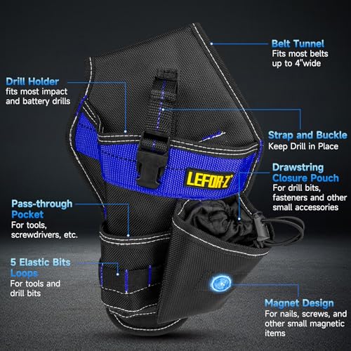 Drill Holster with Replacement Padded Tool Belt(Adjustable 34''-40''),Heavy-Duty Impact Holster with Tool Belts for Men,Drill Pouch Fits Most Drills,Work Belts for Electrician,Carpenter,Construction