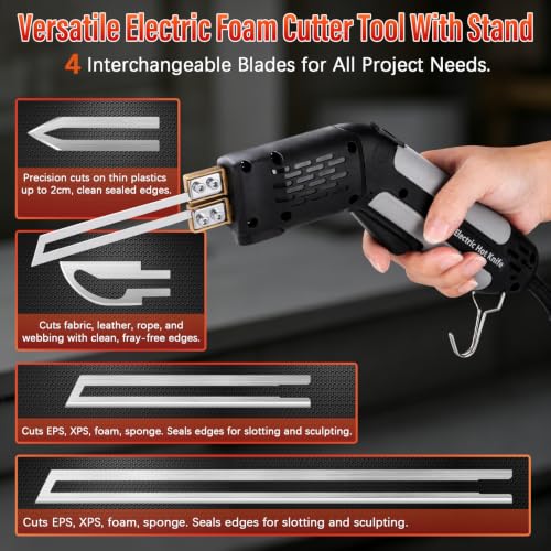 300W Hot Knife Foam Cutter, 600°C Fast Heat, With 4 Blades, Active Cooling Black
