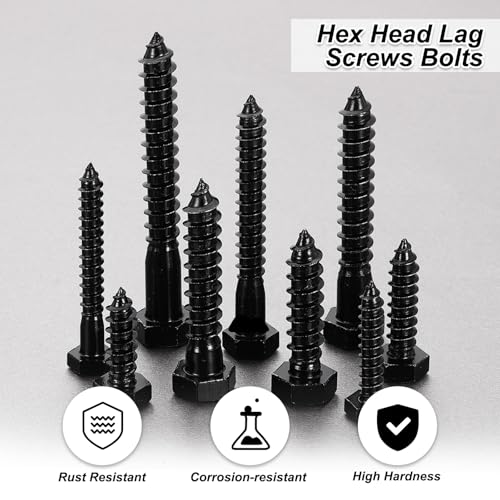 uxcell 1/2" x 3" Hex Head Lag Screws Bolts, 20 Pcs 304 Stainless Steel Hexagon Head Lag Bolt Wood Screws, Partial Thread, Black Zinc Plating 1/2" x 3"