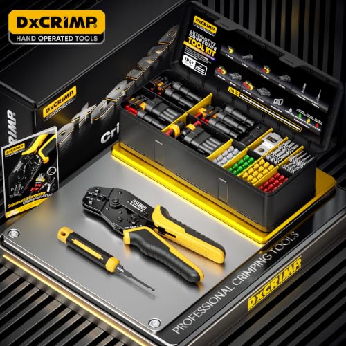 Waterproof Automotive Electrical Connectors Crimping Tool Kit, 1/2/3/4 Pin Waterproof Plugs, Ratchet Crimper for 24–14 AWG Wires, Includes Removal Tools for Car, Truck, RV, Boat Wiring Harness 1-4 Pin | 1.5mm Series