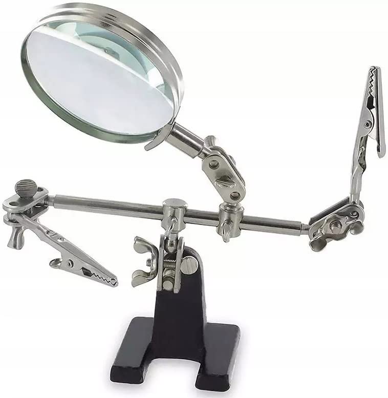 Retoo soldering aid third hand with 2.5X magnifying glass and 2 helping hands, soldering station with magnifying lamp and 2 flexible metal arms for craft lovers, welders, jewelry makers, soldering iron station, soldering accessories