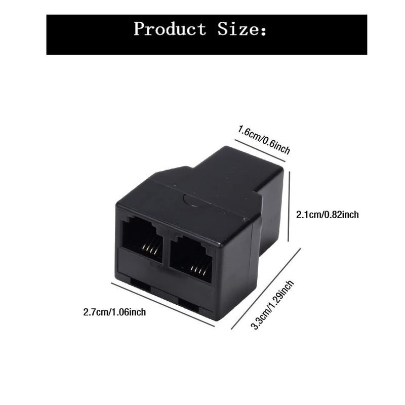 Phone Line Splitter, Telephone Splitter,with RJ11 6P4C Plugs,Suitable for Telephone,Fax Machine,Biacke 2-Pack Black
