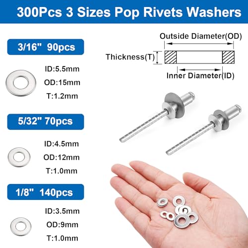 600pcs 11-Values Stainless Steel Pop Rivets with Backup Rivets Washers Assortment Kit