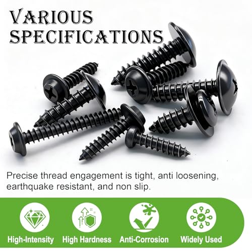 mxuteuk 280PCS Automotive Screws Kit,#8#10#12#14 Phillips Head Automotive Body Self Tapping Screws(24 Size) Black-24Sizes Automotive Screws Kit