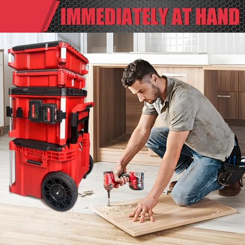 Battery Holder and Magnetic Tool Holder Strip Fit for Milwaukee Packout Rolling Toolbox