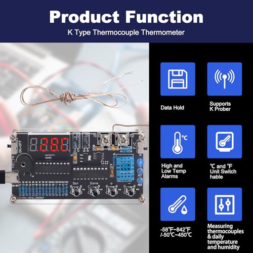 Lumenrix Soldering Project, Thermocouple Thermometer DIY Kit, DC 4.5-5V Digital Temperature Humidity Sensor, DIY Night Light Soldering Practice Kit, Adjustable LED Brightness Light Mode Magic Cube