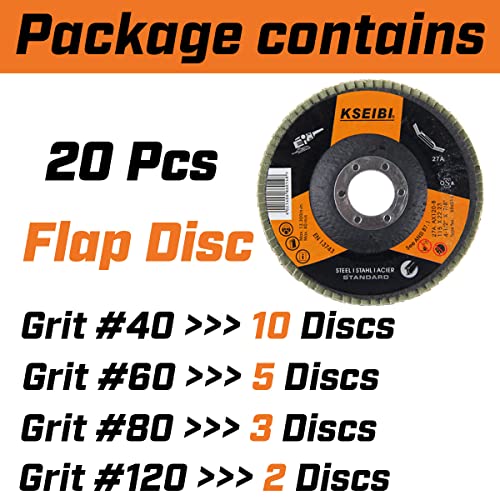 KSEIBI Aluminum Oxide 4 1/2 Inch Auto Body Flap Disc Sanding Grinding Wheel 20 Pack (Mixed 20 Pack) 686062 Mixed 20 Pack
