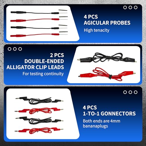 76-Pcs Automotive Circuit Test Lead Kit, Multimeter、Electrical Test Leads Kit, Back Probe Kit, Alligator Clip, Acicular Probe, Banana Plug Adapters, Volt Meter Lead (with Carrying Case) 76 Pcs Kit