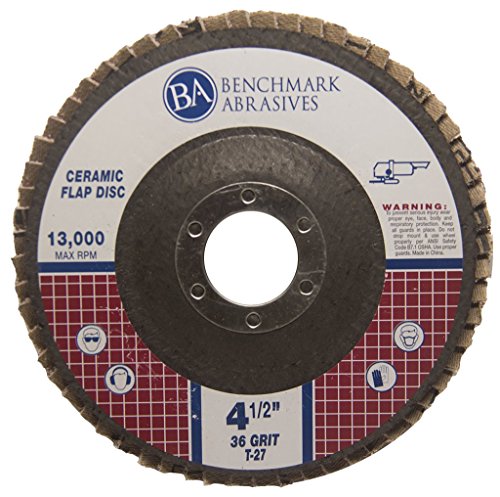 Benchmark Abrasives 4.5" x 7/8" Ceramic Type 27 Flap Discs 4 1/2 for Angle Grinder, Sanding Discs, Finishing, Stock Removal on Stainless Steel & More - Grinding Wheels 4 1/2 Inch - (10 Pack) 36 Grit
