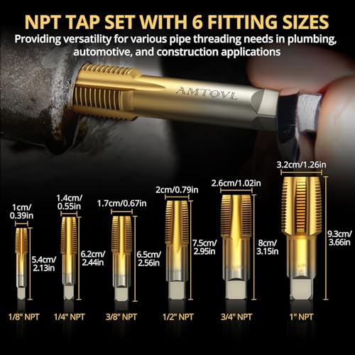 AMTOVL 6-Piece NPT Pipe Tap Set, 1/8" 1/4" 3/8" 1/2" 3/4" 1"