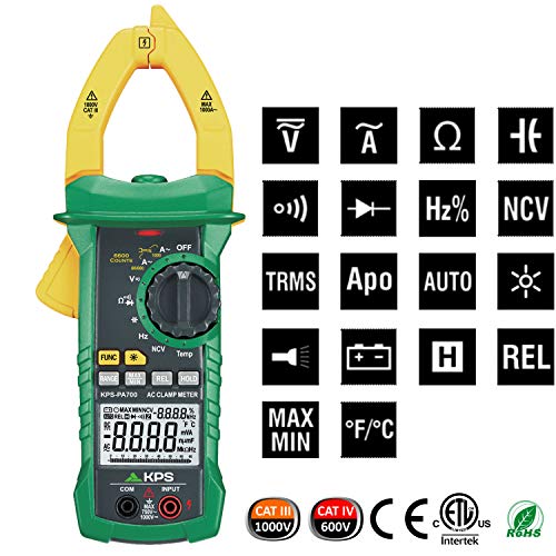 KPS PA700 True RMS Digital Clamp Meter, 6000 Counts, NCV Detector