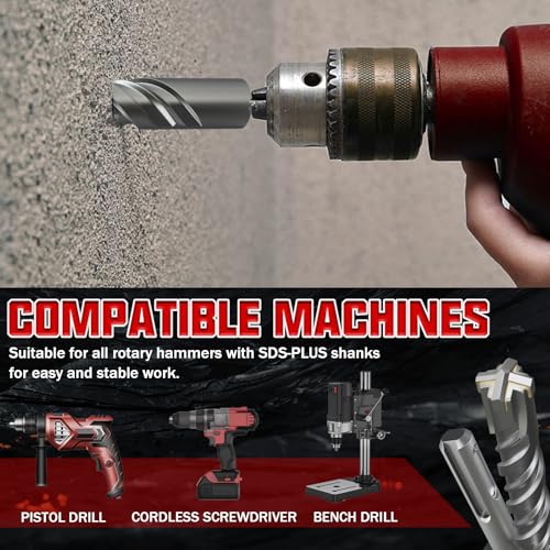 CSOOM SDS Plus Rotary Hammer Drill Bit 1-1/8"x18.11", Professional Concrete Drill Bit for Concrete, Brick, Stone and Cement Walls 1-1/8"x18.11"