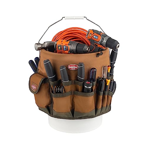 Bucket Boss The Bucketeer Bucket Tool Organizer in Brown & Bucket Seat Small Parts Organizer, Bucket Organization (10010), Red & Bucket Stacker Small Parts Organizer, Bucket Organization (15051)