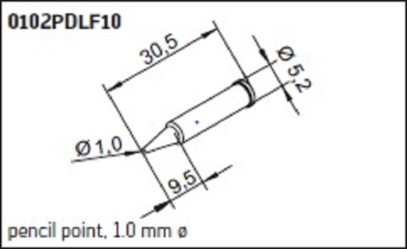 ERSA ERSADUR permanent soldering tip straight pencil point 1.0 mm diameter with ERSADUR-LF coating 0102PDLF10 1 mm