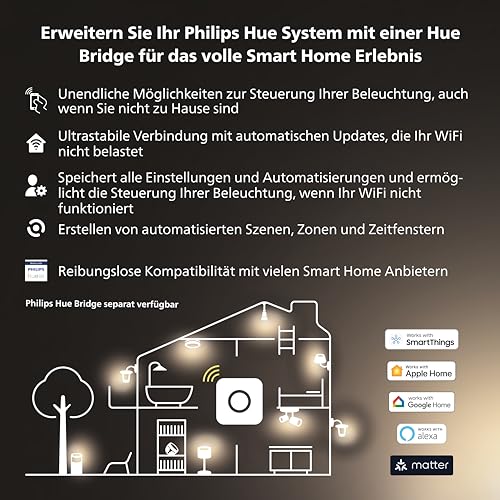 Philips Hue White E27 Filament Lamp (550 lm), Dimmable LED Lamp for Hue Lighting System with Warm White Light, Smart Light Control via Voice and App, Pack of 1 standard