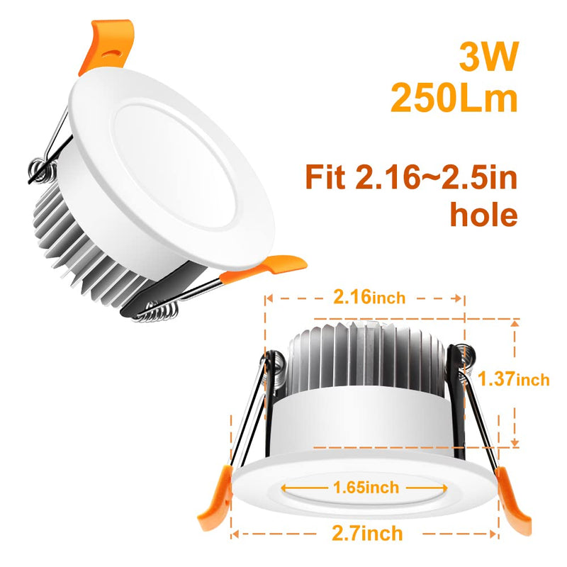 2 Inch LED Recessed Lights, Dimmable Mini Recessed Downlight, 3W(35W Halogen Equivalent), 3000K Warm White, CRI 80+, Canless Ceiling Light with LED Driver for Kitchen Hallway Cabinet, 8 Pack Warm White 3000K 2 inch 8 Pack
