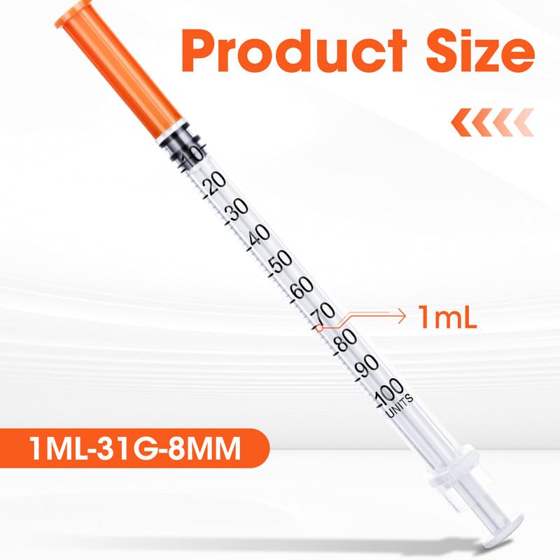 U-100 1ml Syringe 31G 5/16 Inch, 1cc Syringes for Lab Supplies Dispensing Supplies, Individually Wrapped, 100 Pack 1mL 31 Gauge 5/16 Inch