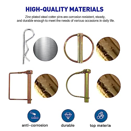 boatsea 184Pcs Cotter Pin Assortment Kit Heavy Duty Hitch Linch and PTO Pins,Shaft Locking R Clips Retaining Hair Pins Assortment, Including Pins&Square Arch Pins&Lynch pins,trailer pin