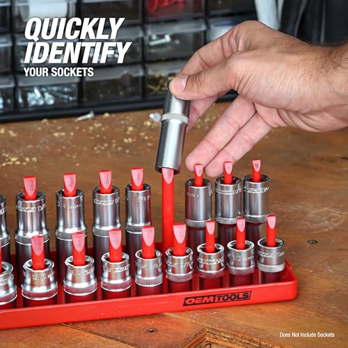 OEMTOOLS 22237 6-Pc SAE & Metric Socket Tray Set for Sizes 1/4", 3/8”, 1/2" Red and Blue