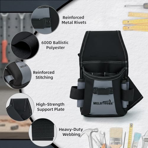 MELOTOUGH Electrician Tool Pouch,Drill Holder for Tool Belt,Measuring Tape Holder,Black,1Pcs