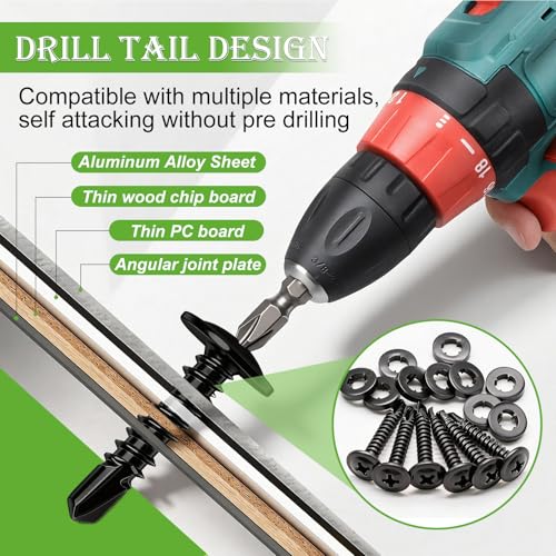 mxuteuk 1220PCS #8#10 Black Self Tapping Screws for Metal,410 Stainless Steel Self Drilling Screws,1/2" to 1-1/2" Truss Head Sheet Metal Screws for Metal,Plastic,Wood (610PCS Sets) BK 1220PCS #8 #10 Kit