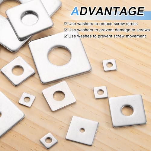 uxcell 20Pcs 1-3/16" Square Plate Washer for 1/4" Bolt, 201 Stainless Steel Bearing Plate Flat Washers Spacer Gasket for Machinery Repair, Outdoor Construction (0.08" Thick) 1-3/16" x 1/4" x 0.08" 20