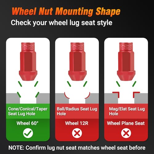 M12x1.25 Lug Nuts - 20 PCS 7075-T6 Aluminum Alloy 50mm Closed-End Lug Nuts, 1.95" 49.5mm Tall, Conical Seat 60 Degree, Tall Knurled Top Wheel Lug Nut (Red) Red