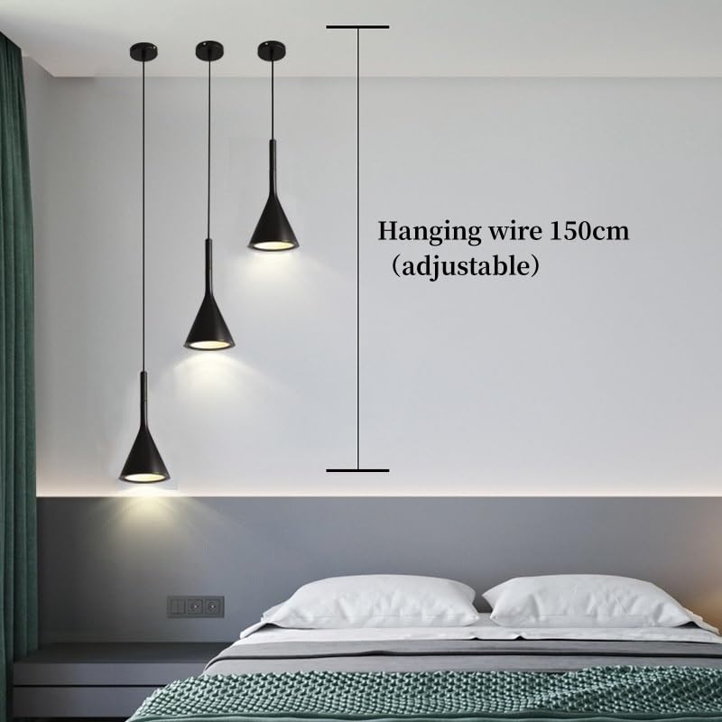 1-Light Small Industrial Kitchen Island Pendant Lights- Farmhouse Black Cone Shade, Living Room Bedroom Bedside Adjustable Hanging Ceiling Lamp with E27 Socket