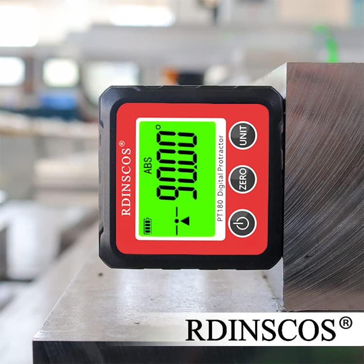 RDINSCOS Digital Angle Gauge with Strong Magnetic Base | Angle Gauge,For Woodworking,Table Saw,Mini Level Box,Replaceable Battery,LCD Display Black_red