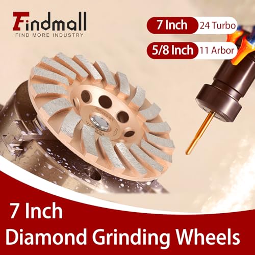 findmall 7 Inch 24 Turbo Diamond Segments 5/8 Inch -11 Arbor Grinding Wheels Diamond Cup Grinding Wheels Fit for Concrete and Masonry Available