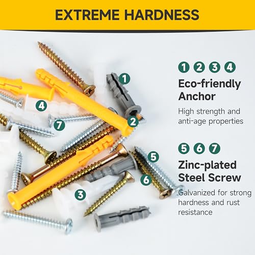 Mywish 30Pcs 1/4 x 2-3/4" Concrete Screws & 510Pcs Wall Hanging Kit with Anchors and Screws, Dry Wall Anchors and Screws Kit for Picture Hanging, Slotted Hex Washer Head Masonry Stucco Screws Anchor K